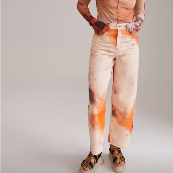 H&M Innovation Tie-Dye Wide High Waist Jeans, Orange - Picture 3 of 3